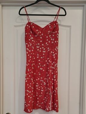 Sunday Best (Aritzia) Red Floral Spaghetti-Strap Mini Dress